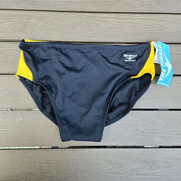 TYR The Finals Swerve Splice Gold/black Splice Racer Briefs, Boy Sz 26, NEW - Picture 1 of 3